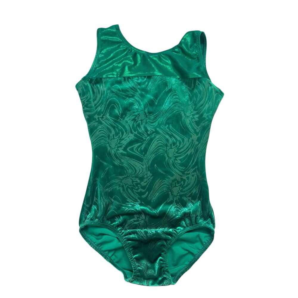 DESTIRA Green Sparkle Swirl Velvet Leotard in Kelly Green Size JR (Child XL)